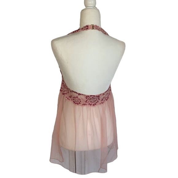 Victoria's Secret Babydoll Night Dress Women's L Pink Deep V Mesh Floral Lace - Picture 5 of 7